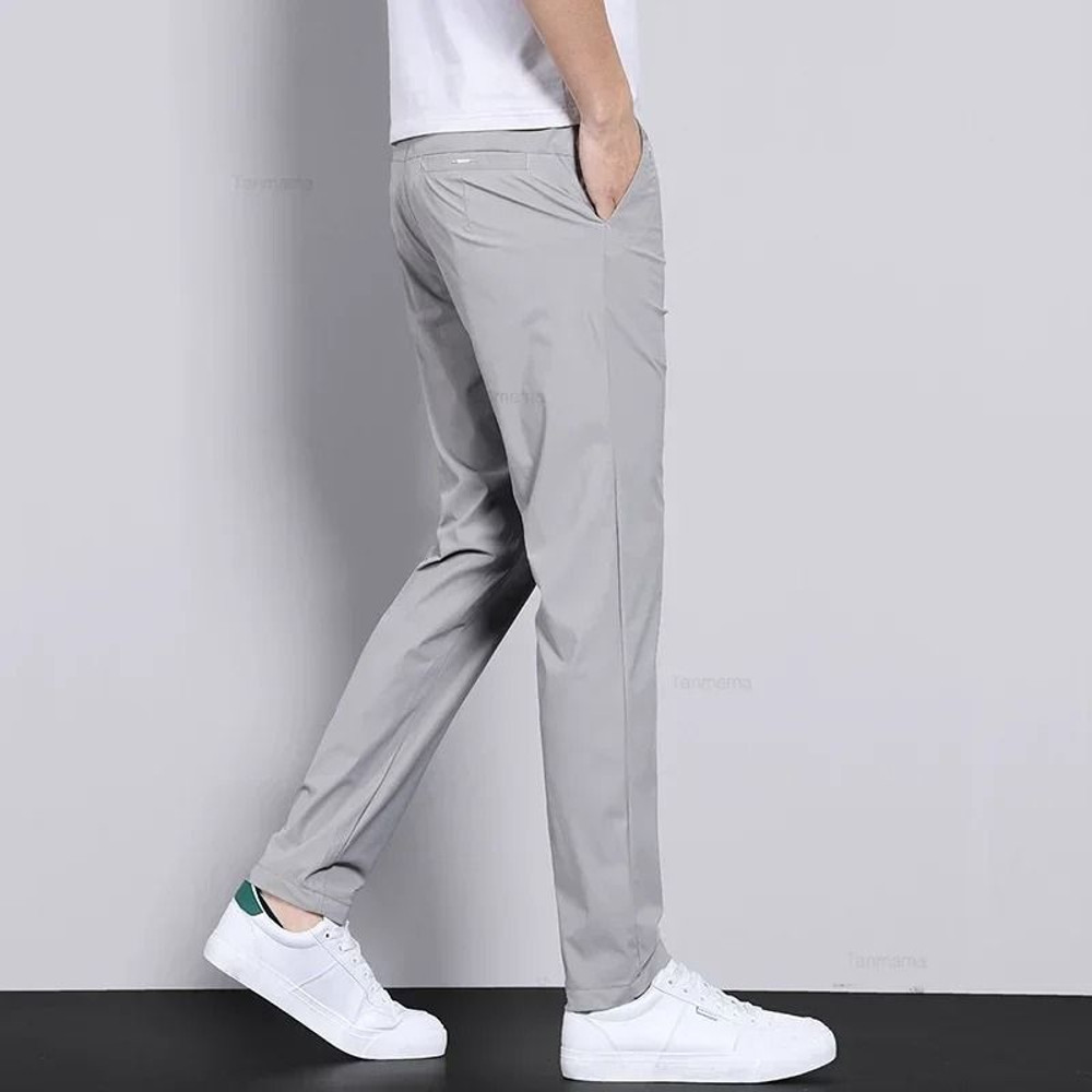 Mens Ultra Thin Quick Dry Elastic Trousers Summer Slim Straight Pants 2