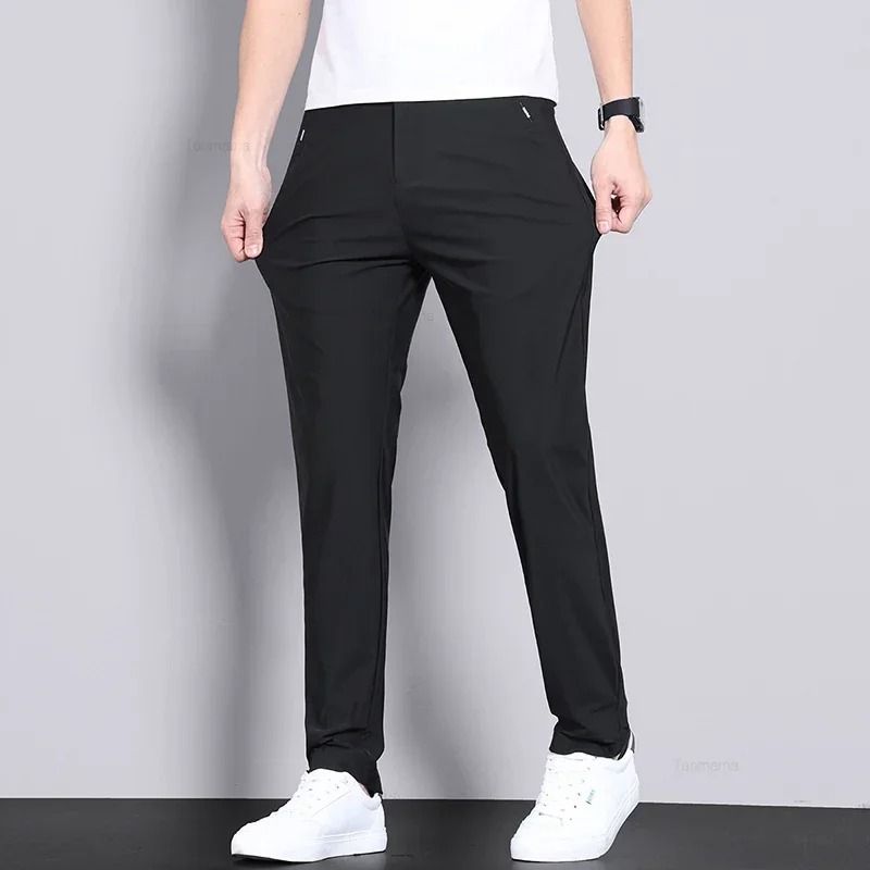 Mens Ultra Thin Quick Dry Elastic Trousers Summer Slim Straight Pants 4