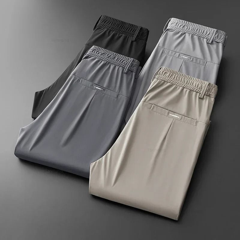 Mens Ultra Thin Quick Dry Elastic Trousers Summer Slim Straight Pants 5