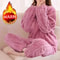 Womens Winter Pajama Set Long Sleeve Top And Elastic Waist Pants 0