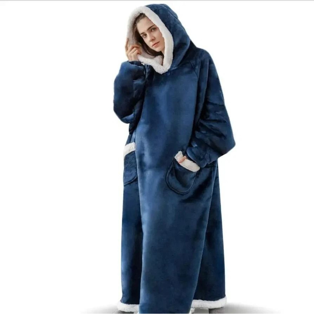 Oversized Flannel Blanket Hoodie With Sleeves For Men And Women 7