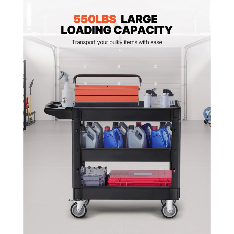 Heavy Duty Utility Service Cart With Two Or Three Shelves And Swivel Wheels 1