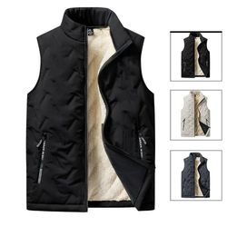 mens cotton padded vest jacket with stand collar