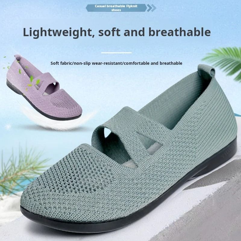 Womens Elastic Knitted Slip On Flats 0