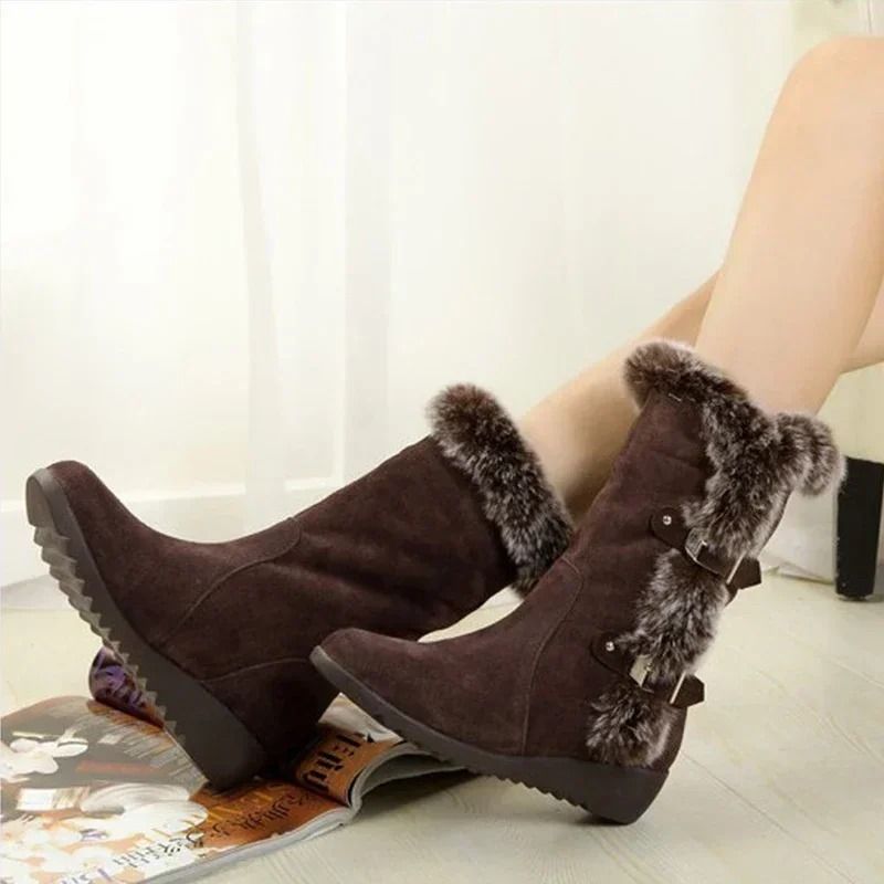 Womens Warm Wedge Winter Boots With Faux Fur 3