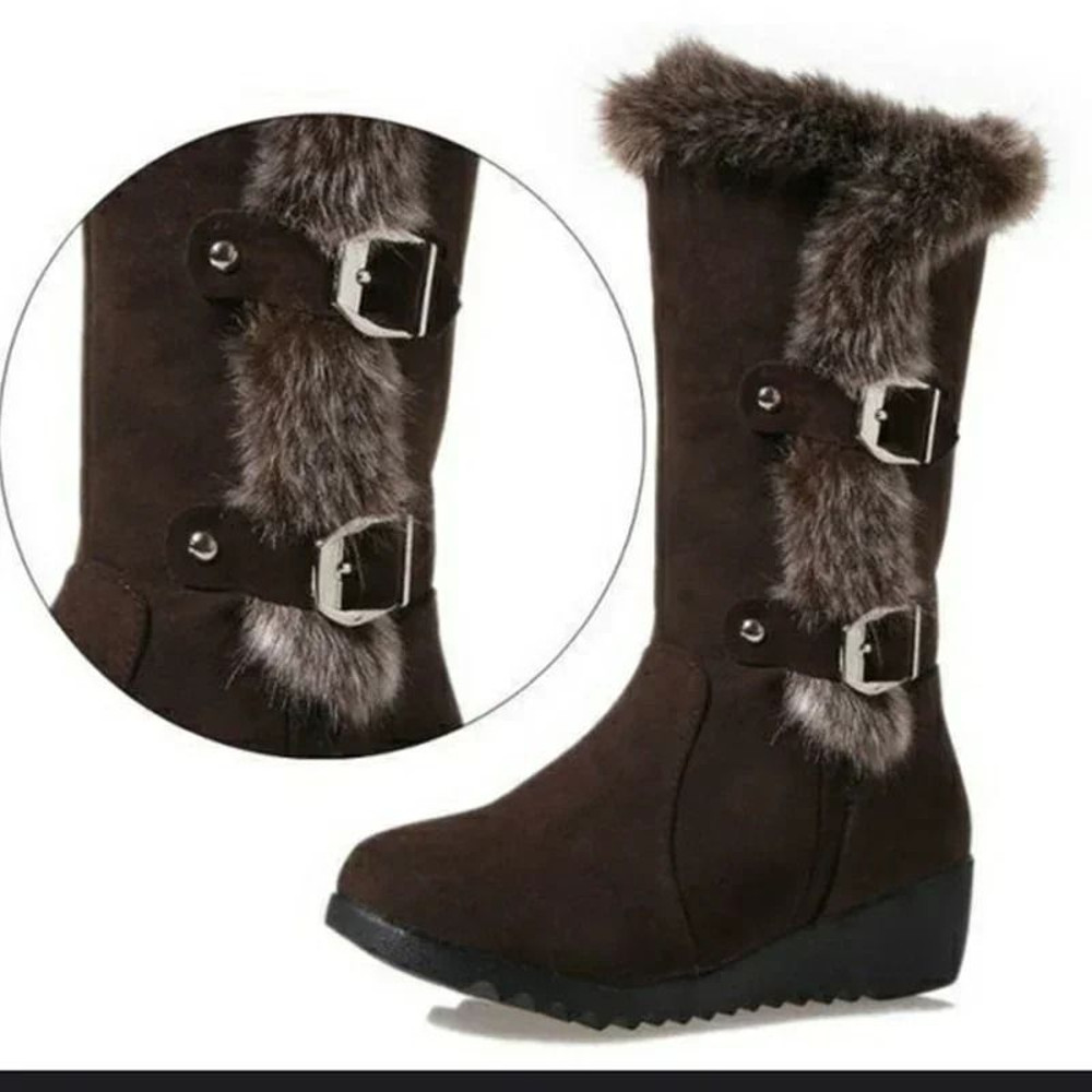 Womens Warm Wedge Winter Boots With Faux Fur 5