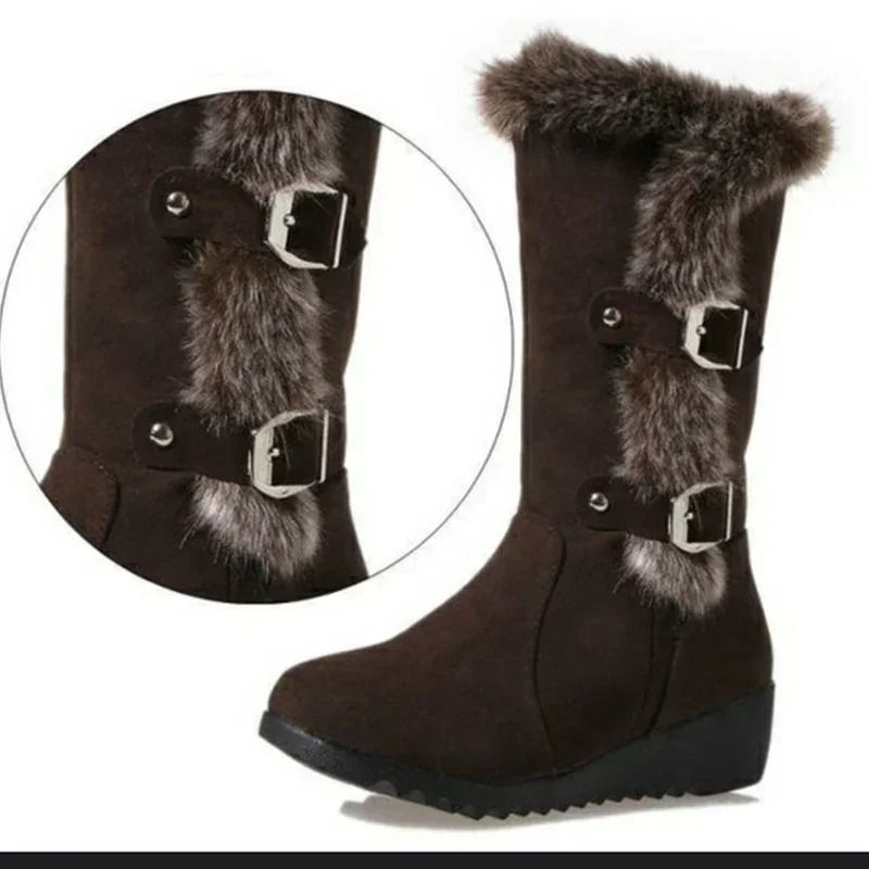 Womens Warm Wedge Winter Boots With Faux Fur 5