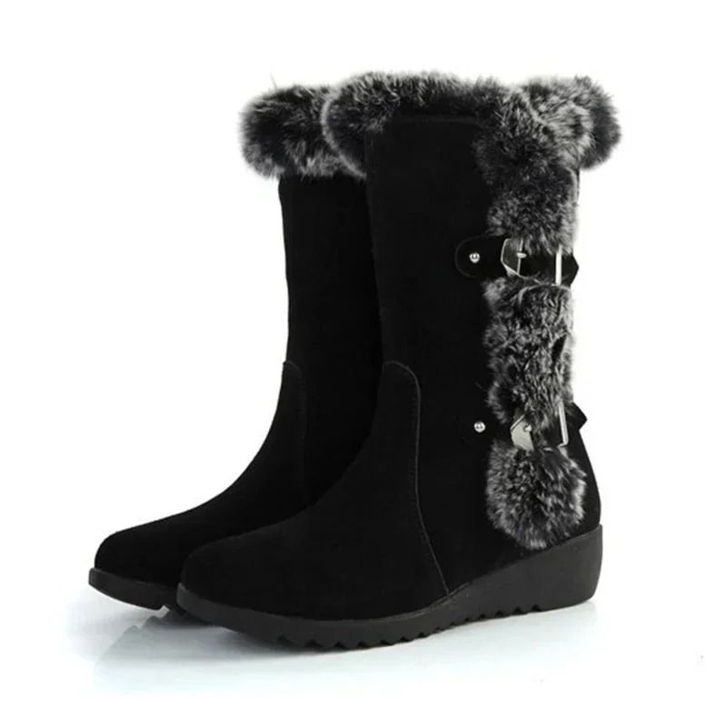 Womens Warm Wedge Winter Boots With Faux Fur 6