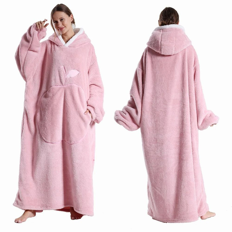 Oversized Plush Fleece Hoodie Blanket With Hood And Pockets 2