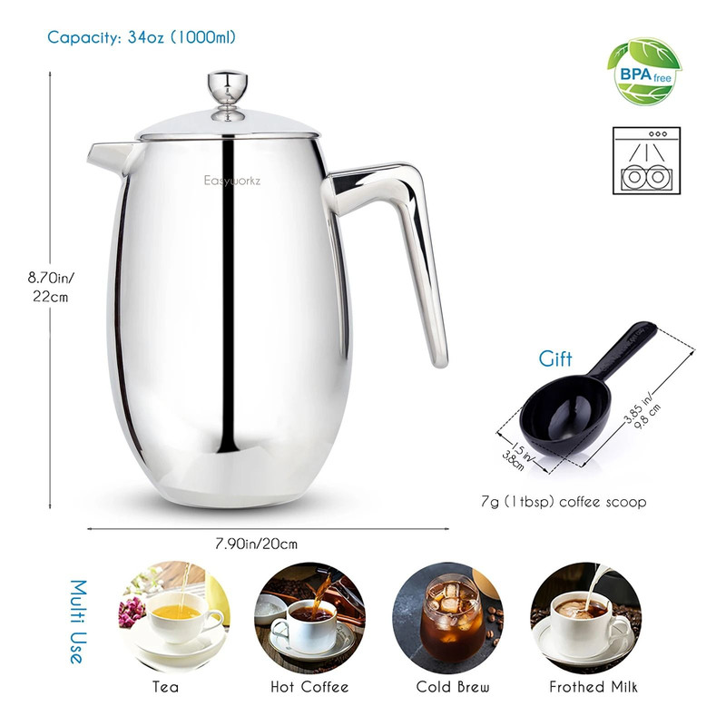 Double Wall Insulated Stainless Steel French Press Coffee Maker 7