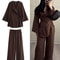 Womens Kimono Style Two Piece Outfit With Lace Up Top And Wide Leg Pants 0
