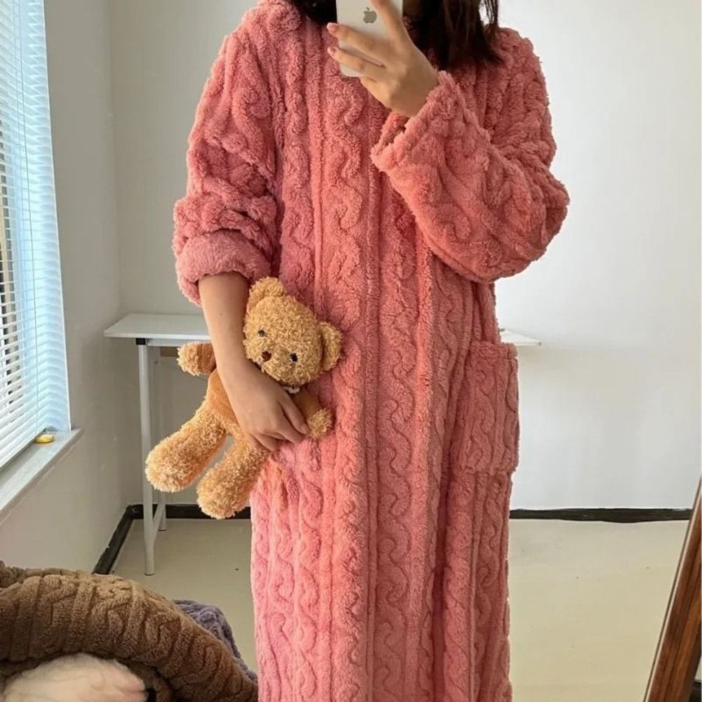 Womens Flannel Winter Pajamas Warm Plush Striped One Piece Sleepwear 1