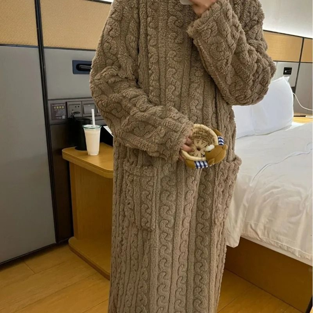 Womens Flannel Winter Pajamas Warm Plush Striped One Piece Sleepwear 9