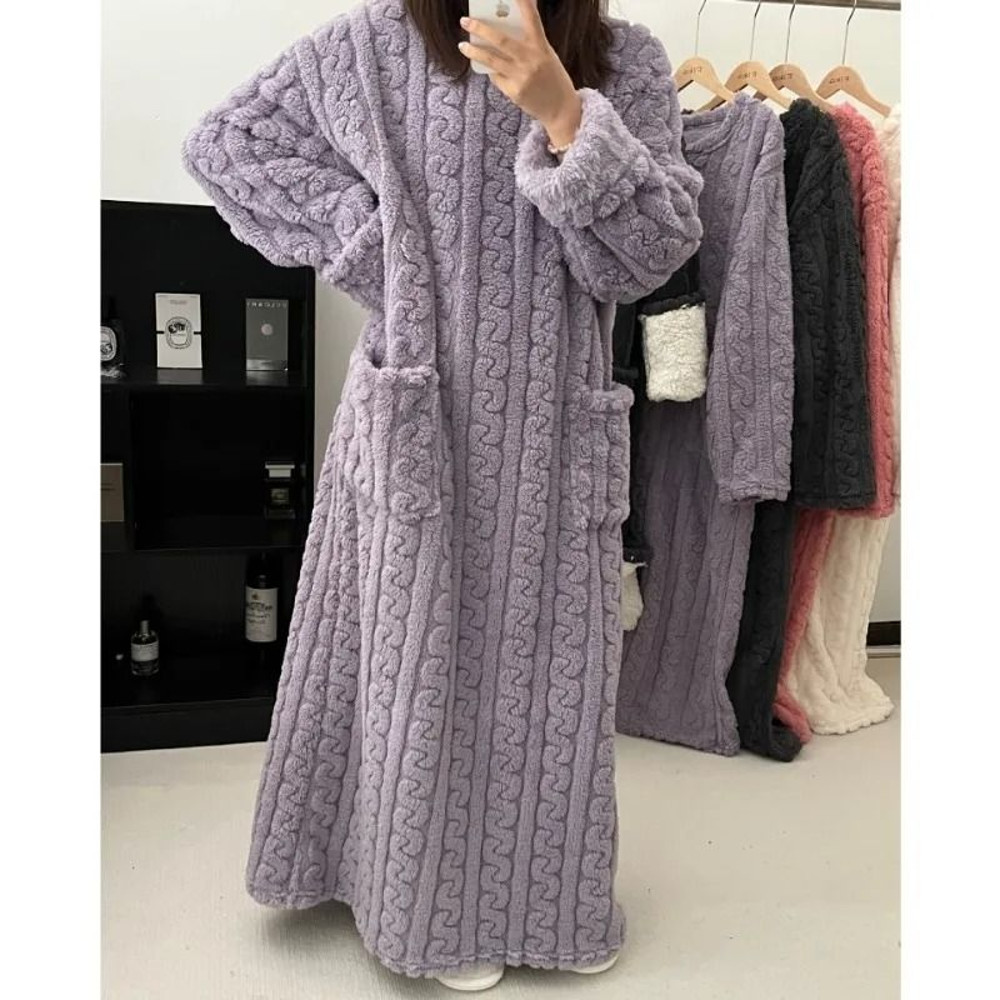Womens Flannel Winter Pajamas Warm Plush Striped One Piece Sleepwear 3