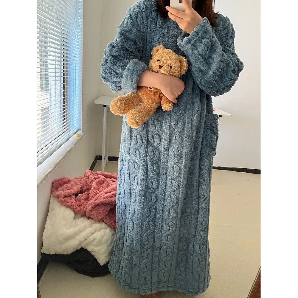 Womens Flannel Winter Pajamas Warm Plush Striped One Piece Sleepwear 4
