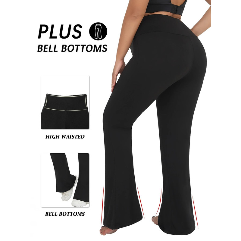 Plus Size Super Soft High Waisted Flare Leggings Tummy Control Bell Bottoms 0
