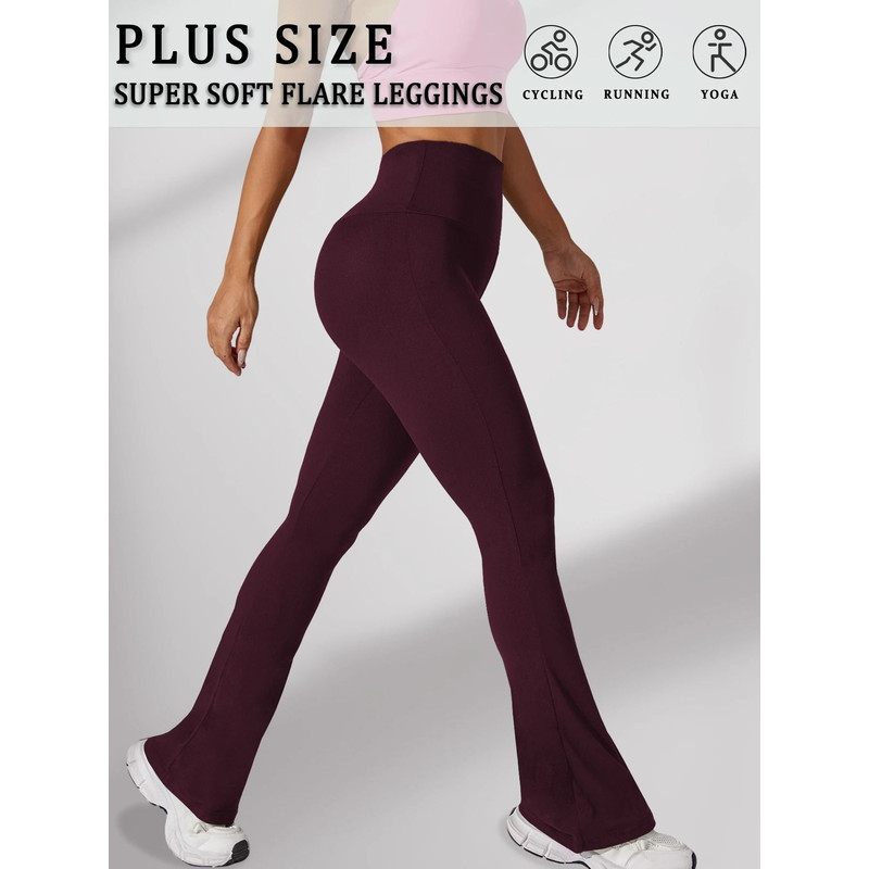 Plus Size Super Soft High Waisted Flare Leggings Tummy Control Bell Bottoms 9