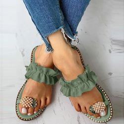 womens bohemian pineapple pearl flat slide sandals