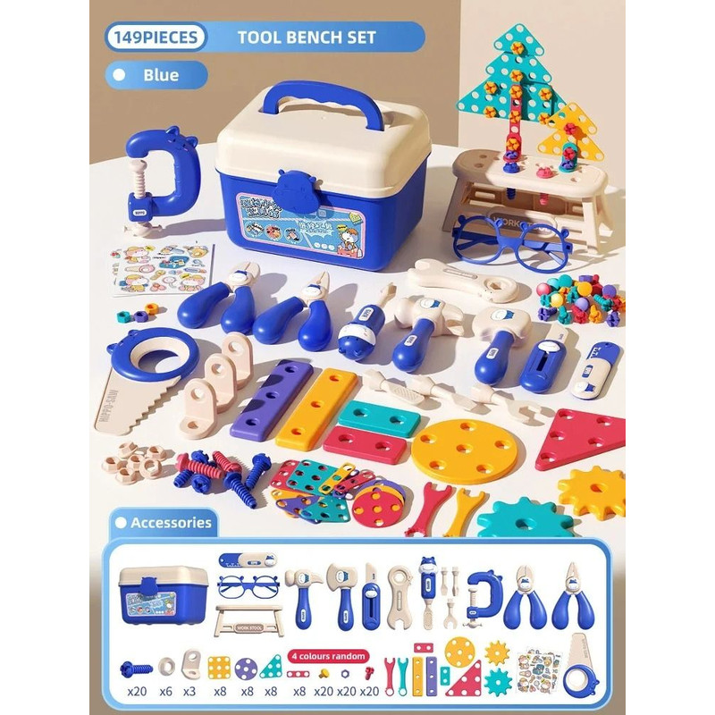 Childrens Educational Tool Set With Electric Drill Pretend Play Construction Kit 8