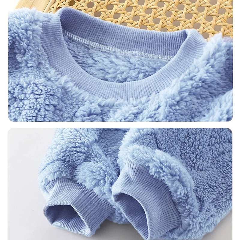 Flannel Kids Pajama Set Girls Boys Long Sleeve Top And Pants 3