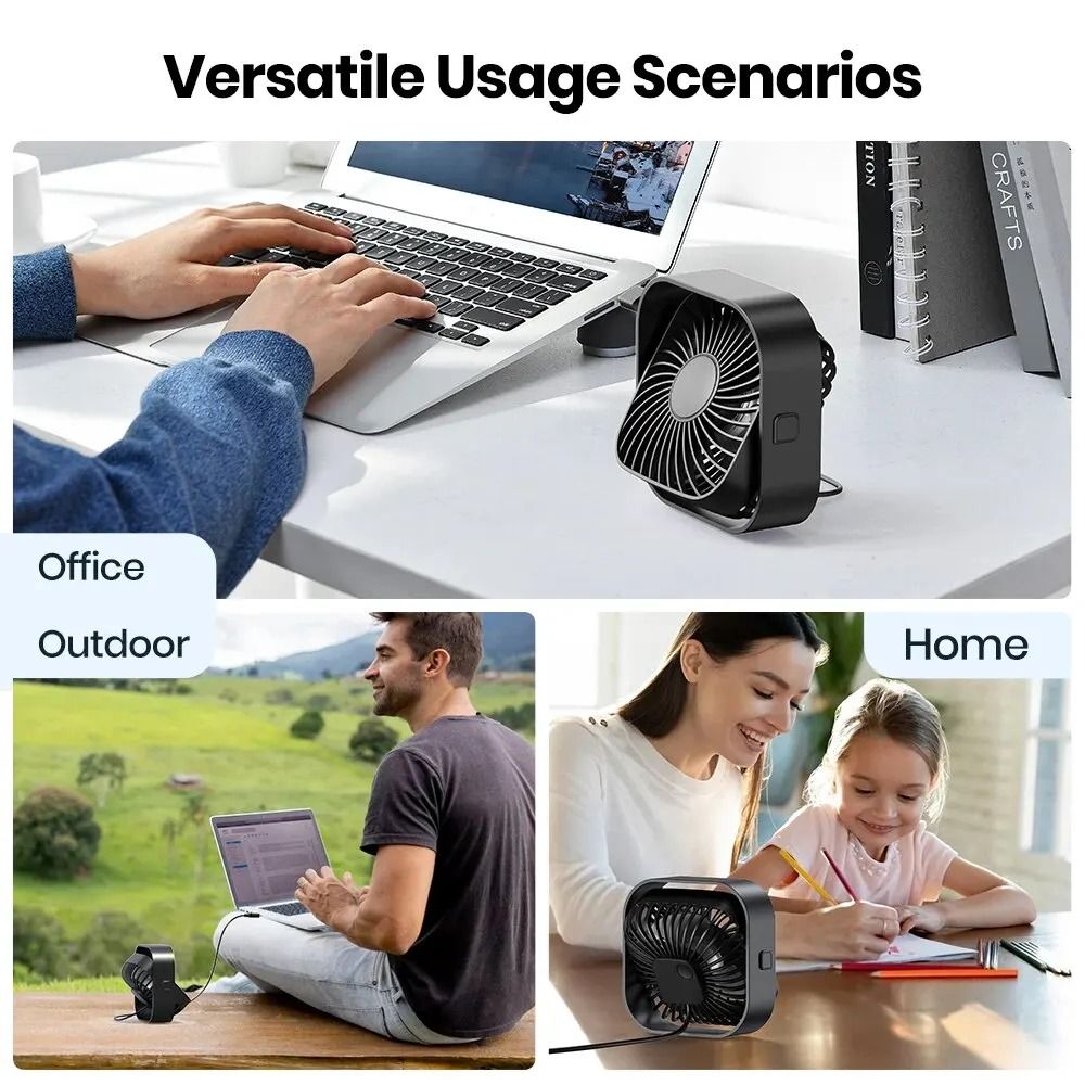 USB Portable Mini Fan Three Speed Rotatable Quiet Personal Desk Fan 4