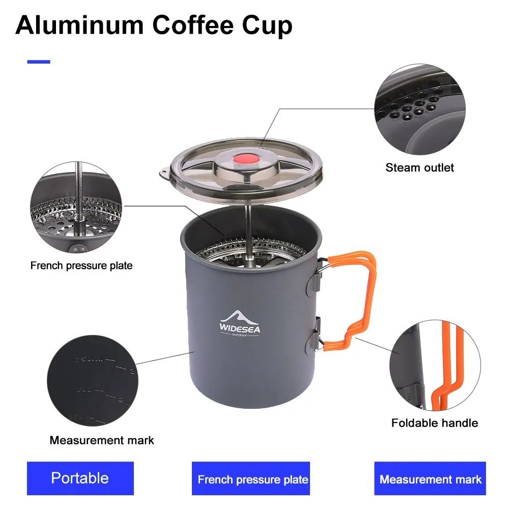 Portable Camping Coffee Pot With French Press Outdoor Cup For Hiking Trekking 5