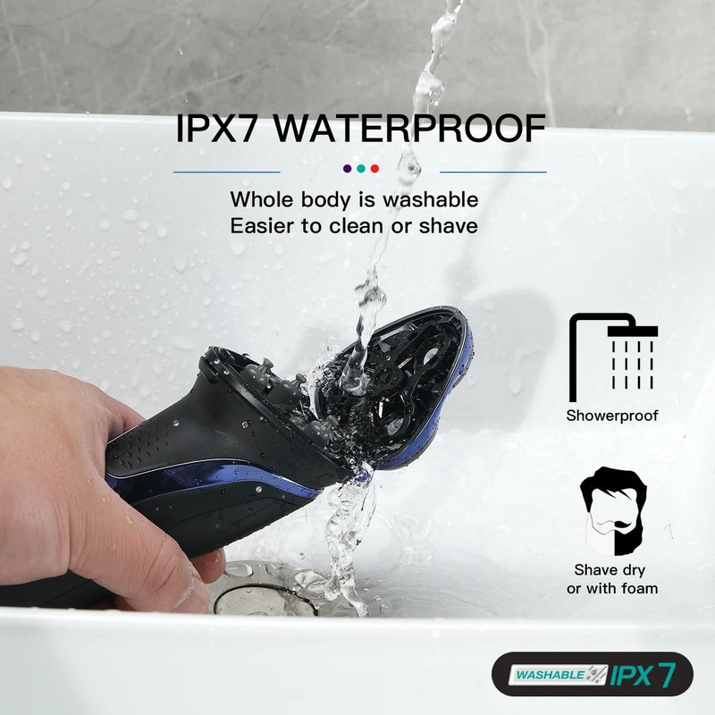 Waterproof Rotary Electric Shaver With Pop Up Trimmer Rechargeable V 306 2
