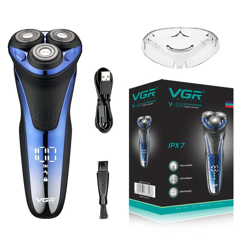 Waterproof Rotary Electric Shaver With Pop Up Trimmer Rechargeable V 306 6