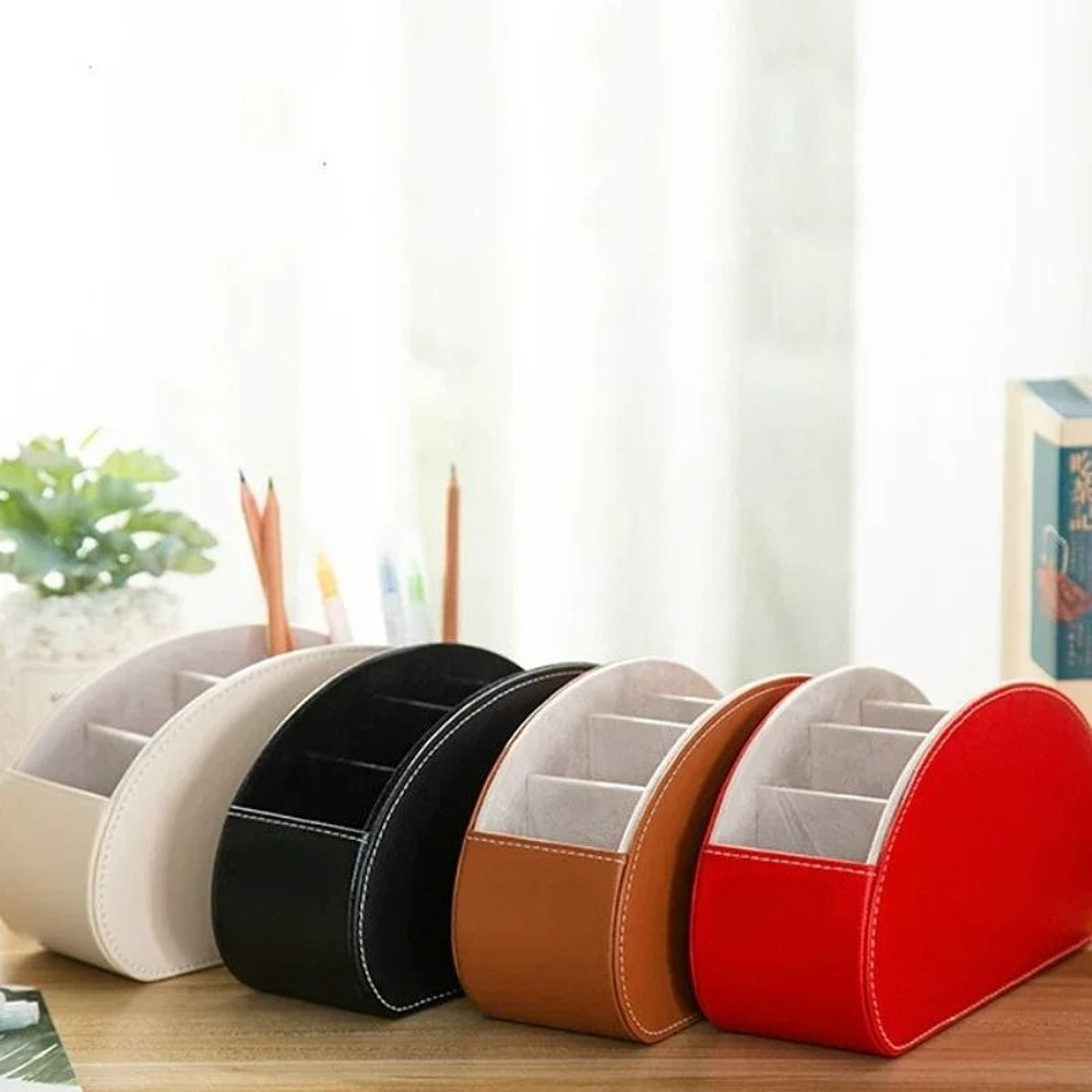 PU Leather 5 Grid Desk Organizer For Remotes Phones And Accessories 0