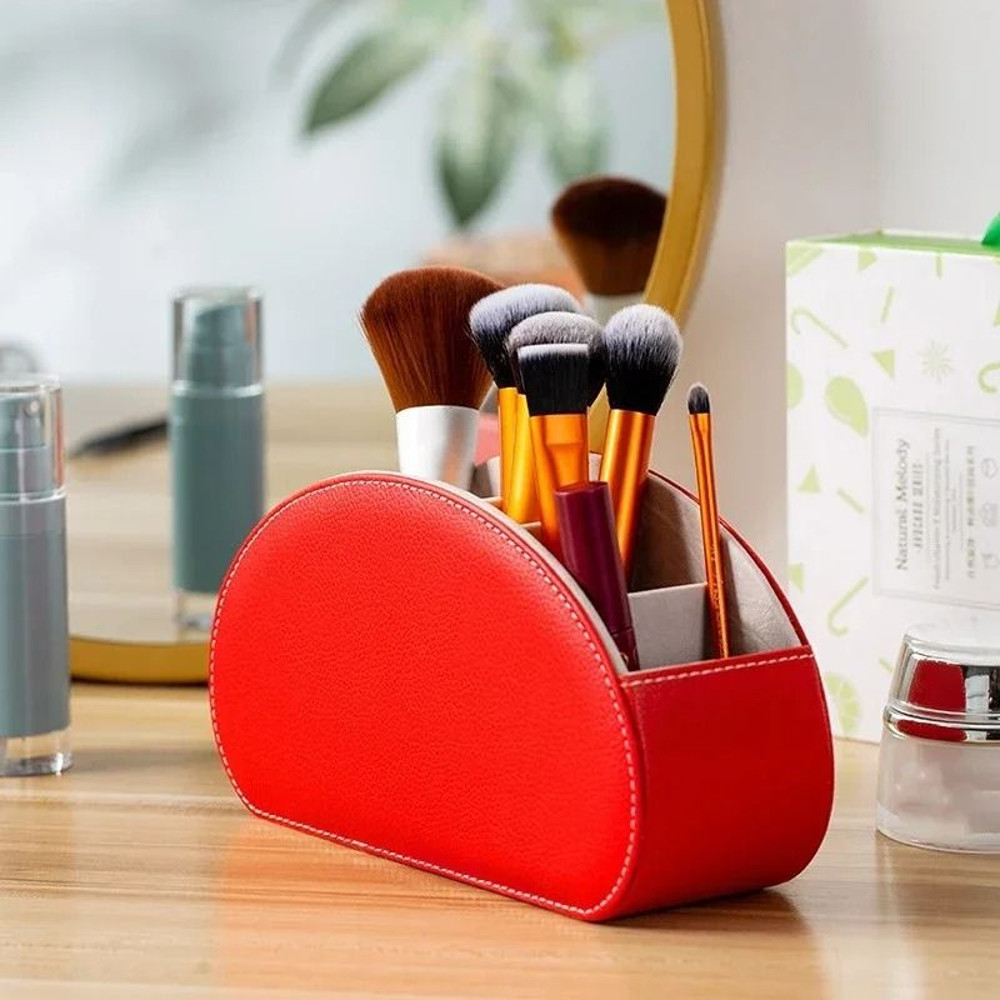 PU Leather 5 Grid Desk Organizer For Remotes Phones And Accessories 1