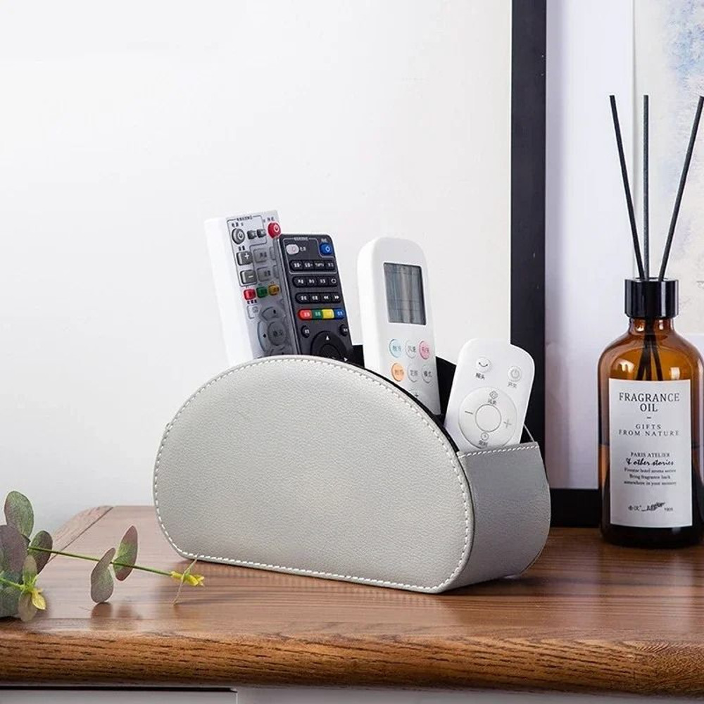 PU Leather 5 Grid Desk Organizer For Remotes Phones And Accessories 3