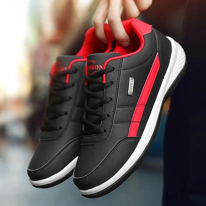 Waterproof Casual Leather Sneakers For Men Comfortable Lace Up Design 1