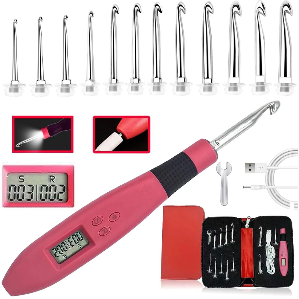 Ergonomic Crochet Hook Set With LED Light And Digital Row Counter 0