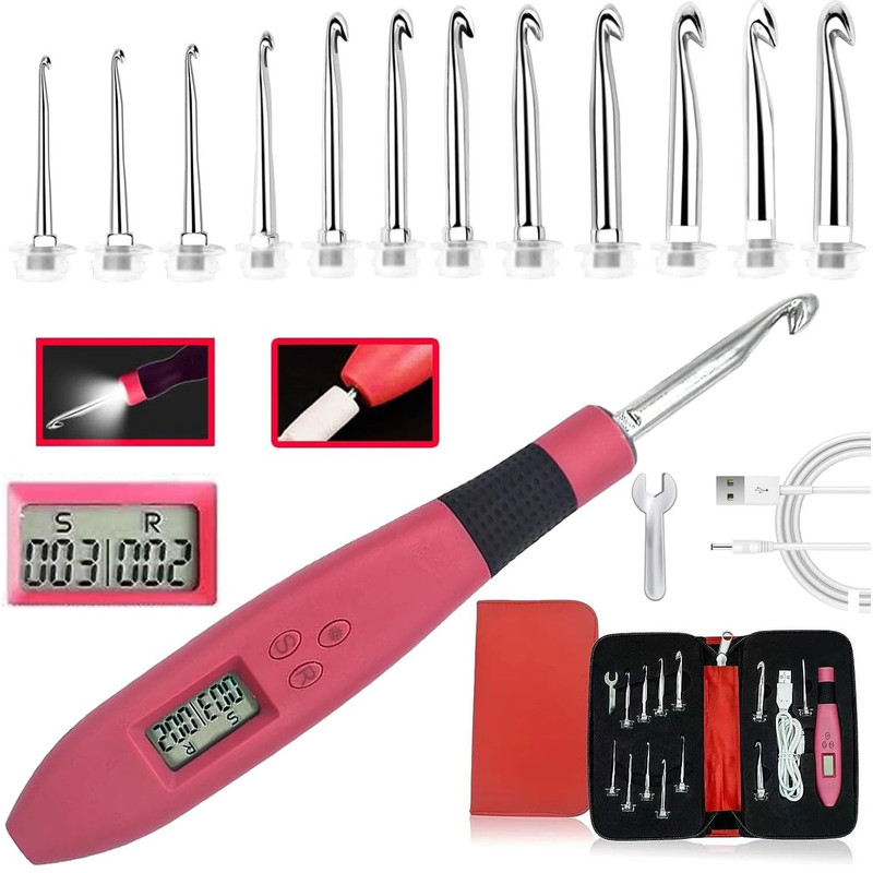 Ergonomic Crochet Hook Set With LED Light And Digital Row Counter 0