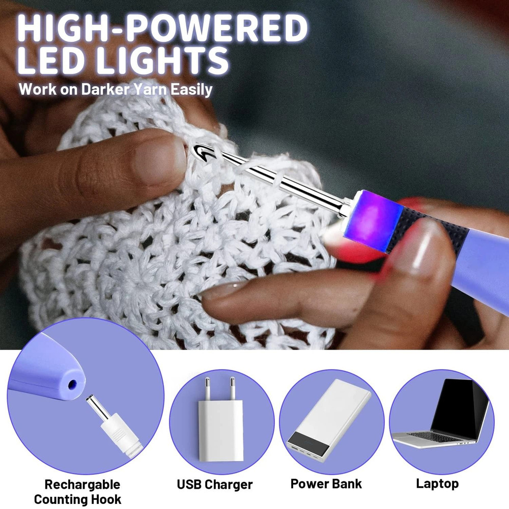 Ergonomic Crochet Hook Set With LED Light And Digital Row Counter 2
