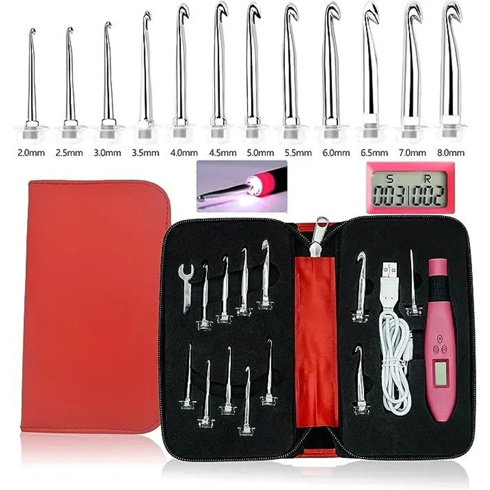 Ergonomic Crochet Hook Set With LED Light And Digital Row Counter 5