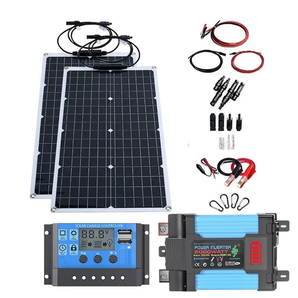 Flexible Solar Panel System With Battery Charger Controller And Inverter Kit 11
