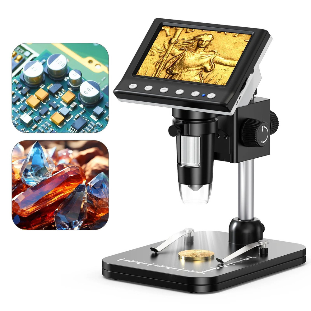 Portable Digital Microscope With 43 Inch Display 1000X Magnification And Adjustable LED Lights 0