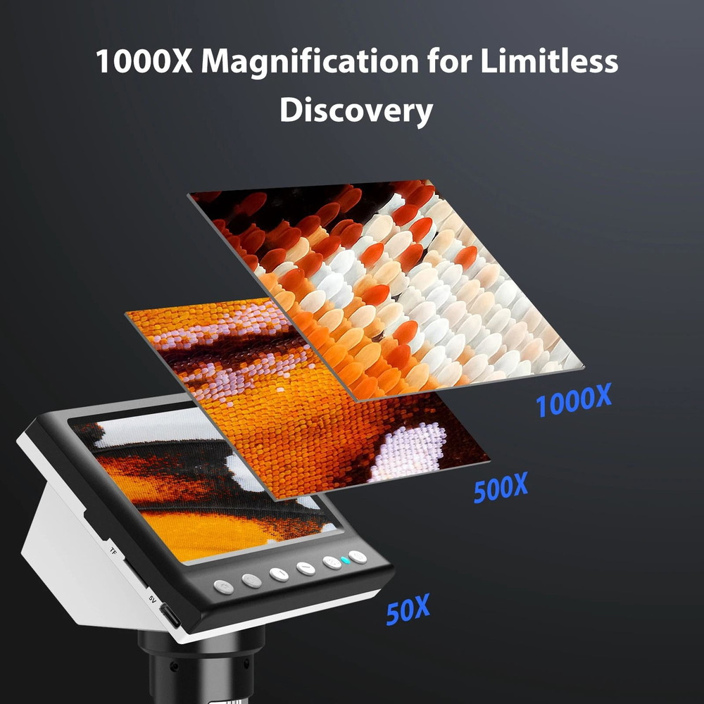 Portable Digital Microscope With 43 Inch Display 1000X Magnification And Adjustable LED Lights 2