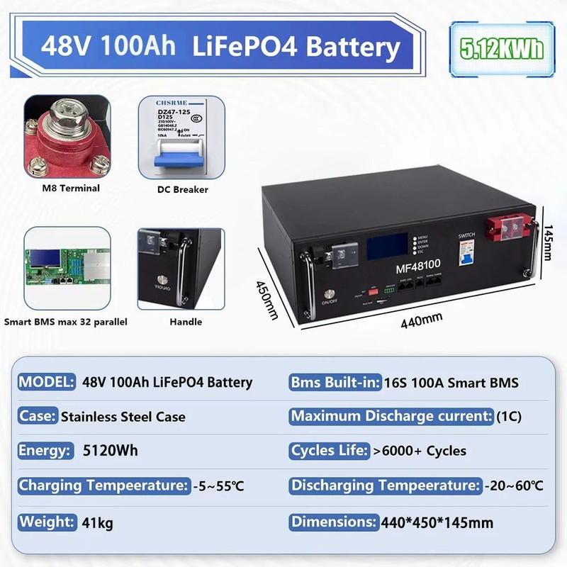 Rechargeable LiFePO4 Lithium Battery With BMS For Solar Inverter And RV Power Storage 9
