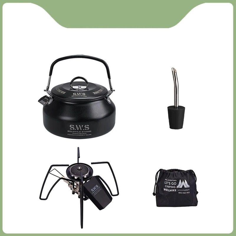 Portable Outdoor Camping Kettle With Optional Spout And Complete Hiking Coffee Tea Sets 10