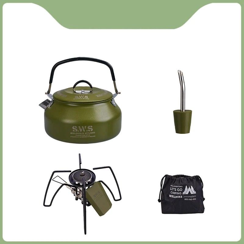 Portable Outdoor Camping Kettle With Optional Spout And Complete Hiking Coffee Tea Sets 11