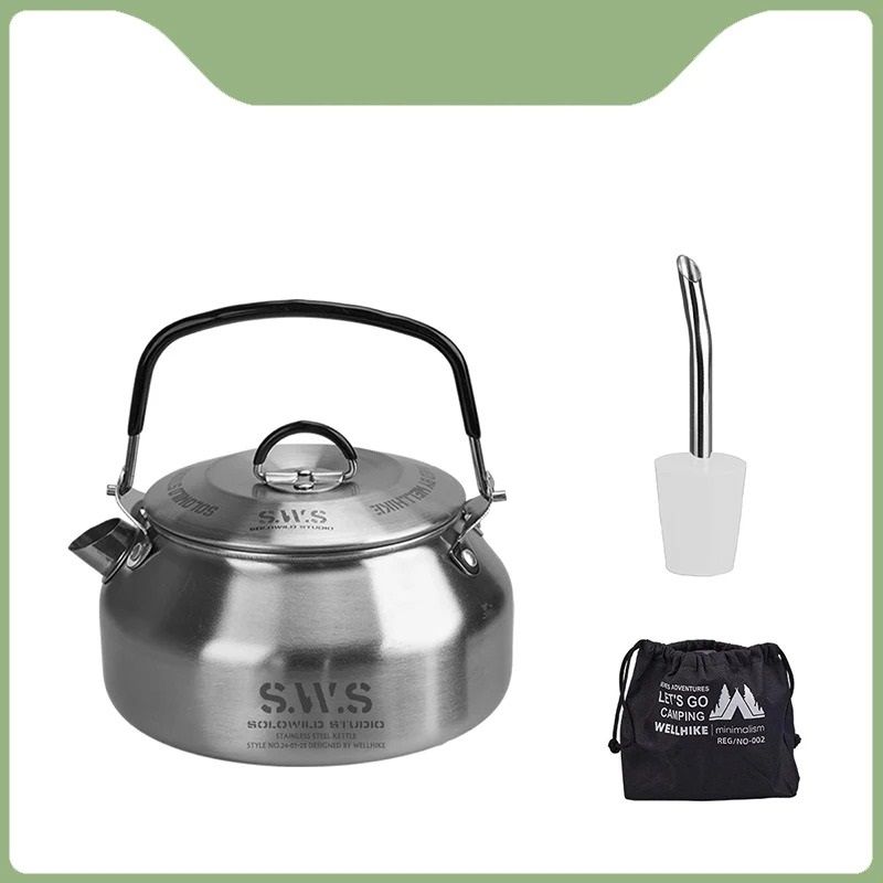 Portable Outdoor Camping Kettle With Optional Spout And Complete Hiking Coffee Tea Sets 4