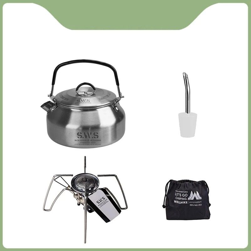 Portable Outdoor Camping Kettle With Optional Spout And Complete Hiking Coffee Tea Sets 5