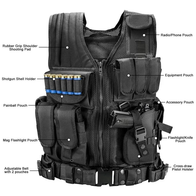 Adjustable Tactical Vest With Multiple Pockets For Training Airsoft Hunting 0