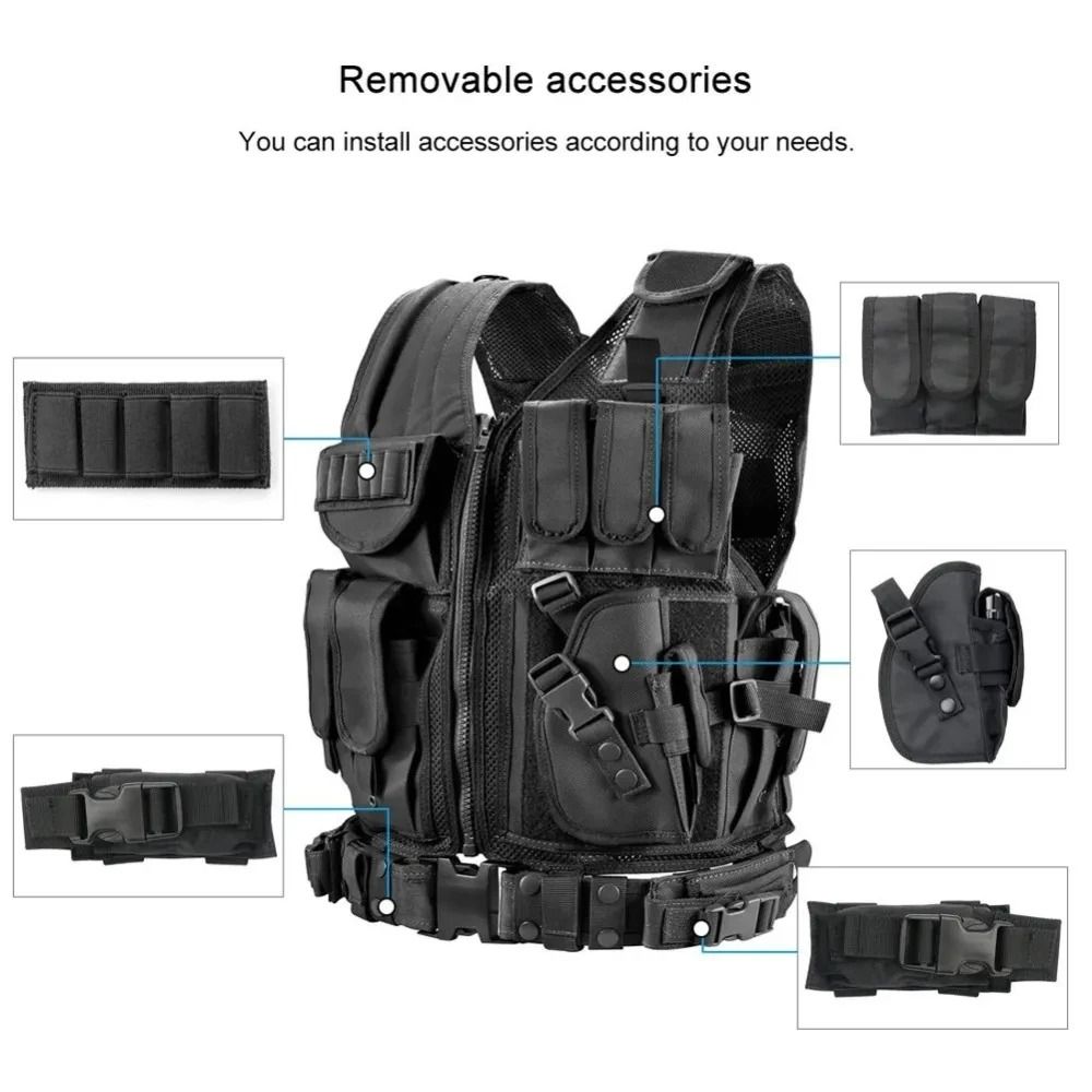 Adjustable Tactical Vest With Multiple Pockets For Training Airsoft Hunting 2