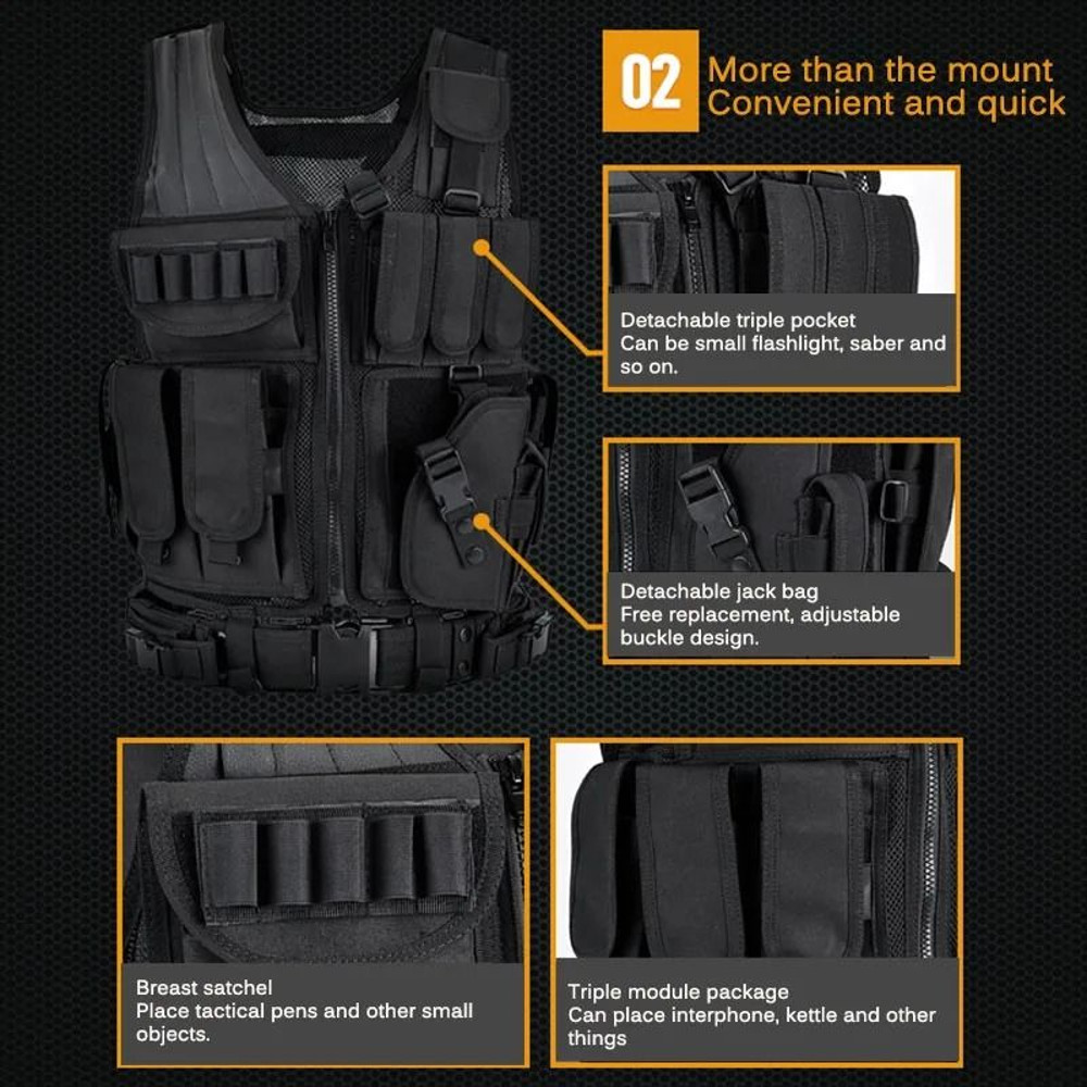 Adjustable Tactical Vest With Multiple Pockets For Training Airsoft Hunting 5