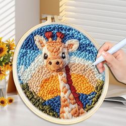 animal punch needle embroidery craft kit for beginners