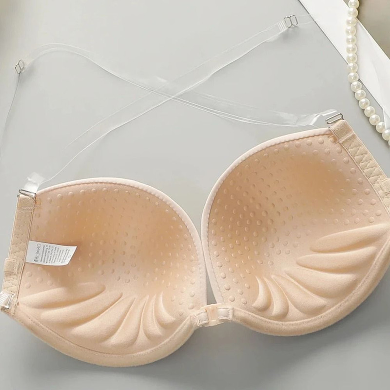 Backless Front Closure Push Up Bra With Transparent Multiway Straps 2