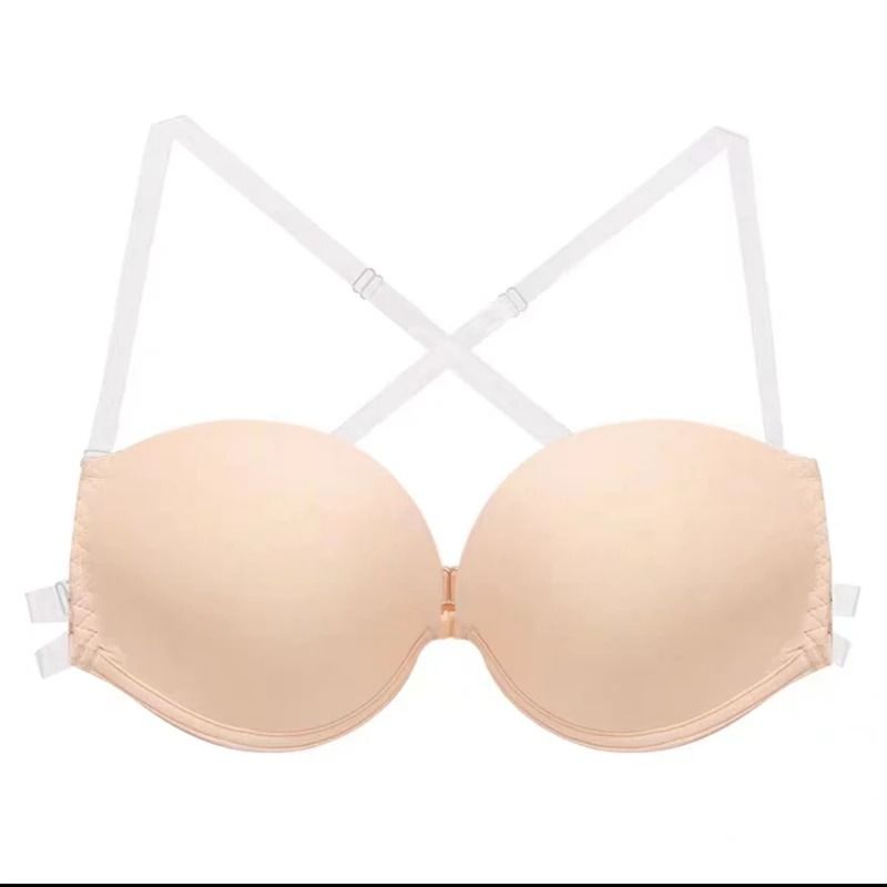 Backless Front Closure Push Up Bra With Transparent Multiway Straps 5